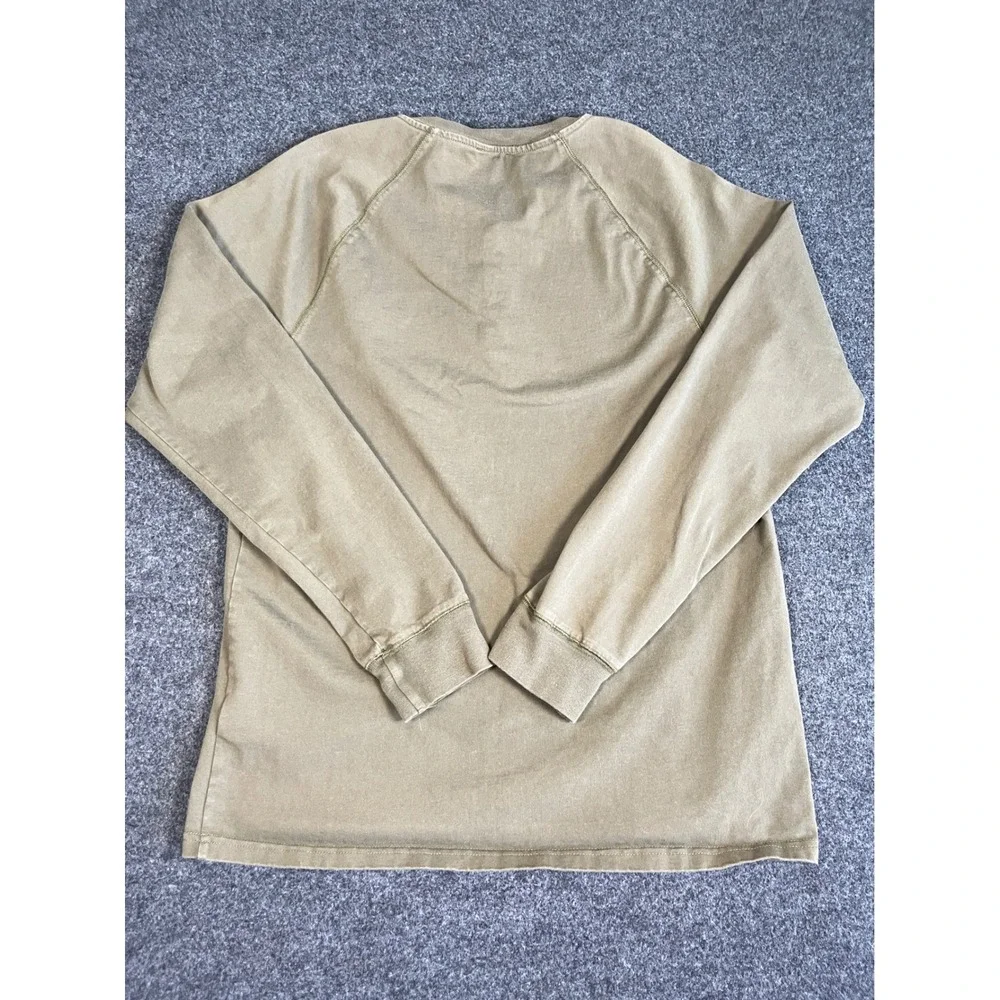 True Religion Mens Long Sleeve Henley Shirt Olive Green Raglan Cotton Large